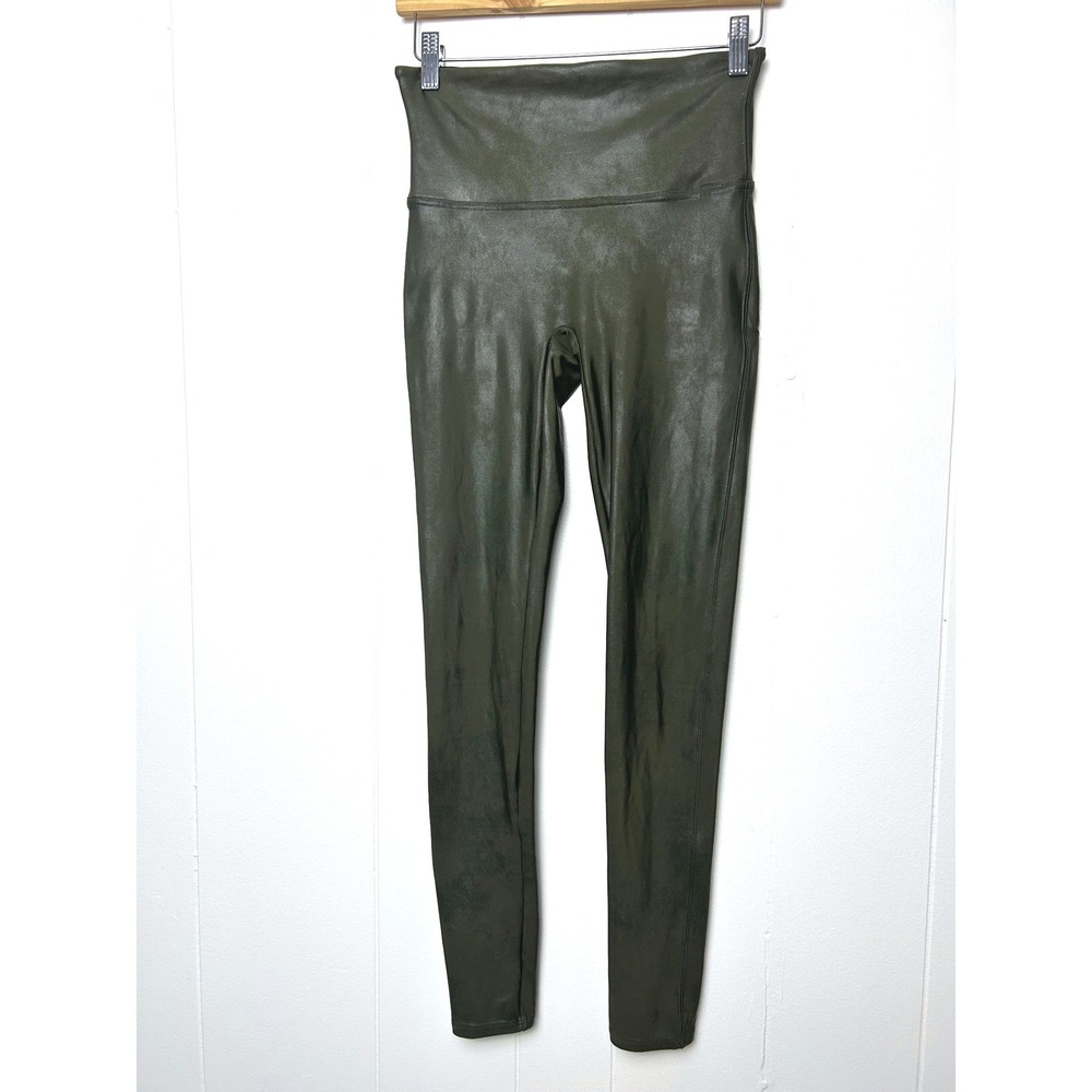 SPANX Leggings women's M Faux Leather Olive Green‎ High Waist exercise slimming